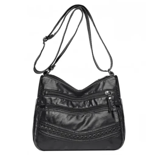 Brown Faux Leather Crossbody Bag for Women - Multi-Zip Casual Handbag with Adjustable Strap and Braided Accent, Perfect for Everyday Use and Travel