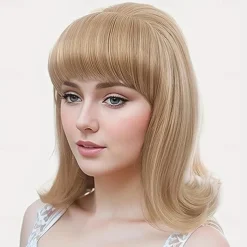 Brown 60s Retro Beehive Wigs for Women 70s Classic Style Cosplay Wig With Bang for Party Carnival Use Costume Cosplay Brown Highlight Halloween Wigs