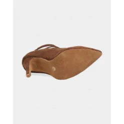 Brown Suede Strappy High Heel Dance Shoes for Women – Elegant Closed Toe Latin Ballroom Practice Pumps