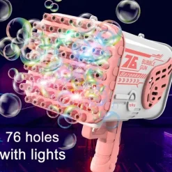 Bubble Gun Rocket Holes Soap Bubbles Machine Gun Shape Automatic Blower With Light Toys For Kids Pomperos Childrens Day Gift