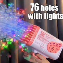 Bubble Gun Rocket Holes Soap Bubbles Machine Gun Shape Automatic Blower With Light Toys For Kids Pomperos Childrens Day Gift