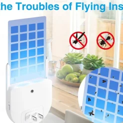 Bug Zapper Indoor Plug-in Mosquito Killer Flying Insect Trap for Flies Fruit Flies Moths & Gnats with Adjustable Brightness UV Attractant Catcher & Night Light 1 Device 5 Glue Card Refills