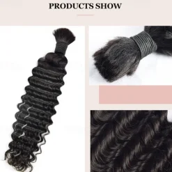 Bulk Hair Human Hair Braiding No Weft Remy Bulk For Braiding Color 1B# Deep Wave 1PCS Hair Extensions 10-28Inch Crochet Braids