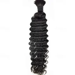 Bulk Hair Human Hair Braiding No Weft Remy Bulk For Braiding Color 1B# Deep Wave 1PCS Hair Extensions 10-28Inch Crochet Braids