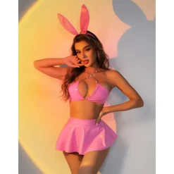 Bunny Girl Halloween Cosplay Costume Bra Mini Skirt Glossy Sexy Costume Adults' Women's Carnival Masquerade Mardi Gras Performance Party Halloween Easy Halloween Costumes Dress Up
