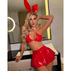 Bunny Girl Halloween Cosplay Costume Bra Mini Skirt Glossy Sexy Costume Adults' Women's Carnival Masquerade Mardi Gras Performance Party Halloween Easy Halloween Costumes Dress Up