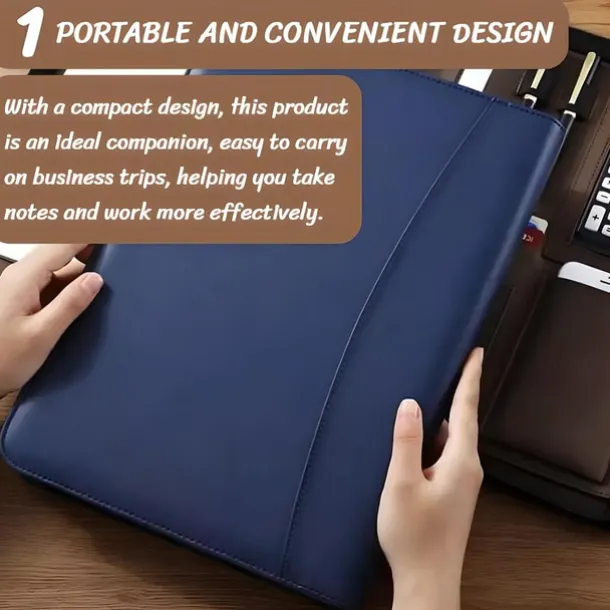 Business Bag Vegan Leather Business Portfolio with Zipper Padfolio All-in-One. Smartest Protective Tablet Sleeve, Presentation Slot, Calculator, Card Storage, Writing Pad