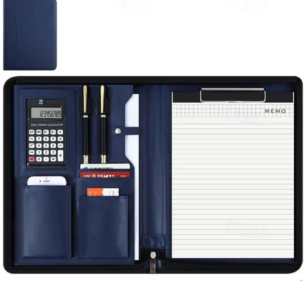 Business Bag Vegan Leather Business Portfolio with Zipper Padfolio All-in-One. Smartest Protective Tablet Sleeve, Presentation Slot, Calculator, Card Storage, Writing Pad