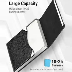 Business Card Holder PU Leather Business Card Case Pocket Card Holders Metal Slim Name Card Holder RFID Blocking Business Card Carrier with Magnetic Closure
