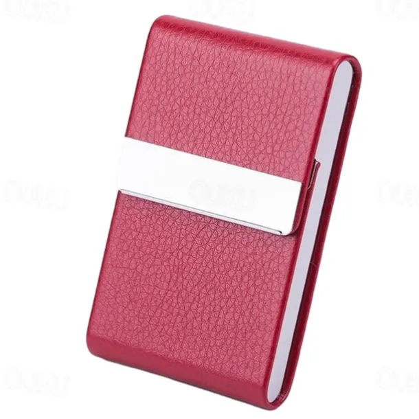 Business Card Holder PU Leather Business Card Case Pocket Card Holders Metal Slim Name Card Holder RFID Blocking Business Card Carrier with Magnetic Closure
