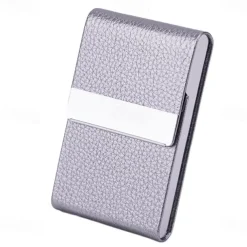 Business Card Holder PU Leather Business Card Case Pocket Card Holders Metal Slim Name Card Holder RFID Blocking Business Card Carrier with Magnetic Closure