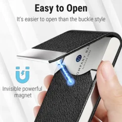 Business Card Holder PU Leather Business Card Case Pocket Card Holders Metal Slim Name Card Holder RFID Blocking Business Card Carrier with Magnetic Closure