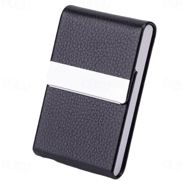 Business Card Holder PU Leather Business Card Case Pocket Card Holders Metal Slim Name Card Holder RFID Blocking Business Card Carrier with Magnetic Closure
