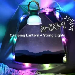 Camping Lantern Solar String Lights Multifunctional Rechargeable Outdoor Tent Camping Light 16.4FT IP65 Waterproof Camping Gear with Rechargeable Emergency for Christmas, Home and Party Decorations