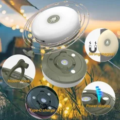 Camping Lights String, 4 in 1 Outdoor String Lights with 8 Lighting Modes Portable Retractable Camping String Lights for Outdoor Hiking Garden Party Festival Decor