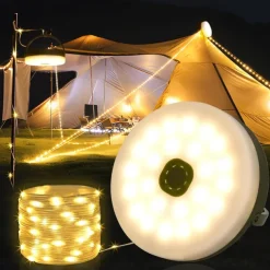 Camping Lights String, 4 in 1 Outdoor String Lights with 8 Lighting Modes Portable Retractable Camping String Lights for Outdoor Hiking Garden Party Festival Decor