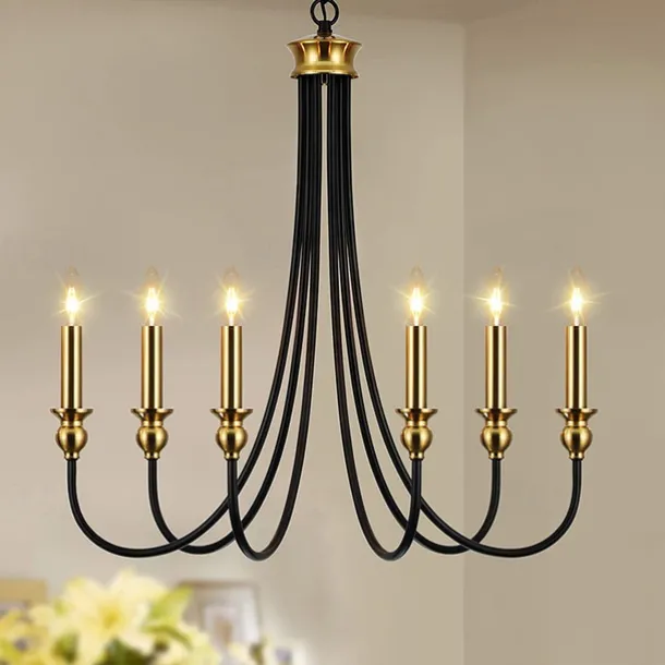 Candle Style Chandelier 6-Light 26" Simple Classic Traditional Pendant Light, Kitchen Island Ceiling Light Fixture for Entryway, Hallway, Dining Room Foyer