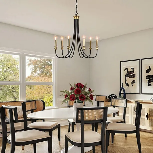 Candle Style Chandelier 6-Light 26" Simple Classic Traditional Pendant Light, Kitchen Island Ceiling Light Fixture for Entryway, Hallway, Dining Room Foyer