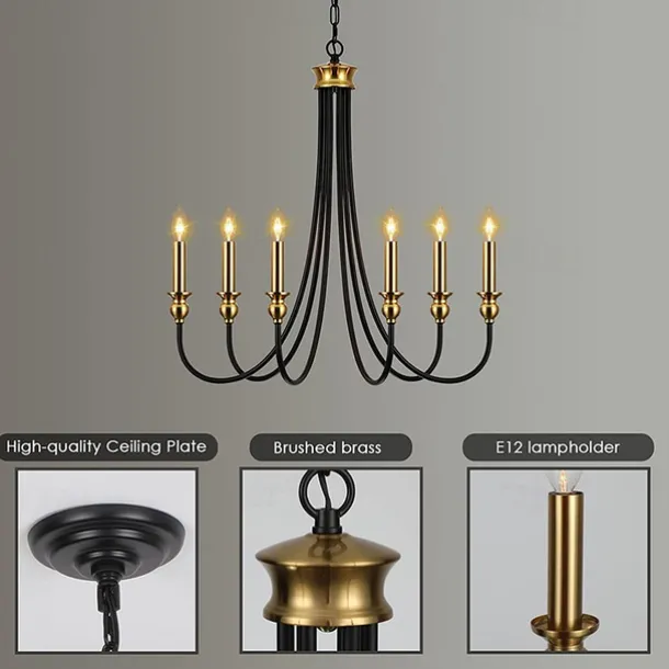 Candle Style Chandelier 6-Light 26" Simple Classic Traditional Pendant Light, Kitchen Island Ceiling Light Fixture for Entryway, Hallway, Dining Room Foyer