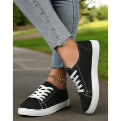Canvas Lace-Up Sneakers for Women – Classic and Comfortable Sneakers for Everyday Wear, Perfect for Casual Outings and Weekend Adventures