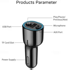 Car Bluetooth 5.0 Receiver for Car Noise Cancelling Bluetooth AUX Adapter Bluetooth Music Receiver for Home Stereo/Wired Headphones/Handsfree Calling 16 Hours Battery Life-BlackSilver