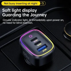 Car Charger with Cable 60 W Output Power 3 Port Car Charger Multi USB Charger Station CE Certified 3 in 1 for Multiple Devices Security Protection For Cellphone