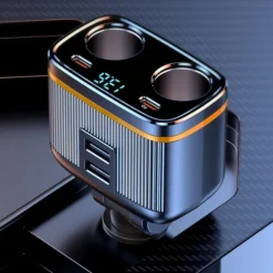 Car Chargers 145W High Power Charging Adapter 2-Socket Power Splitter 12-24V with PD Type-C USB Ports LED Voltage Display for Car Truck SUV