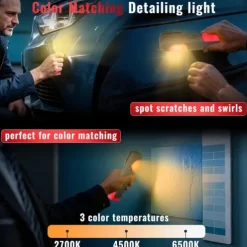 Car Detailing Light Rechargeable, Paint Correction Inspection Light with Magnetic Base & Hook, Handheld LED Work Light for Auto Detailing, Color Matching & Repairs