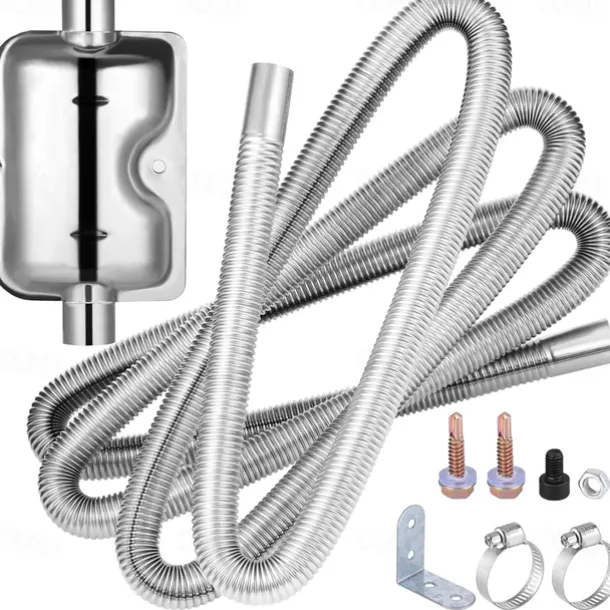 Car Heater Exhaust Pipe 300 cm Flexible Stainless Steel Exhaust Pipe Kit for Diesel Parking Air Heaters with Exhaust Muffler Two Steel Clamps
