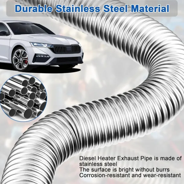 Car Heater Exhaust Pipe 300 cm Flexible Stainless Steel Exhaust Pipe Kit for Diesel Parking Air Heaters with Exhaust Muffler Two Steel Clamps