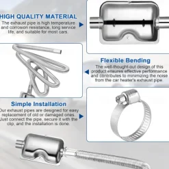 Car Heater Exhaust Pipe 300 cm Flexible Stainless Steel Exhaust Pipe Kit for Diesel Parking Air Heaters with Exhaust Muffler Two Steel Clamps