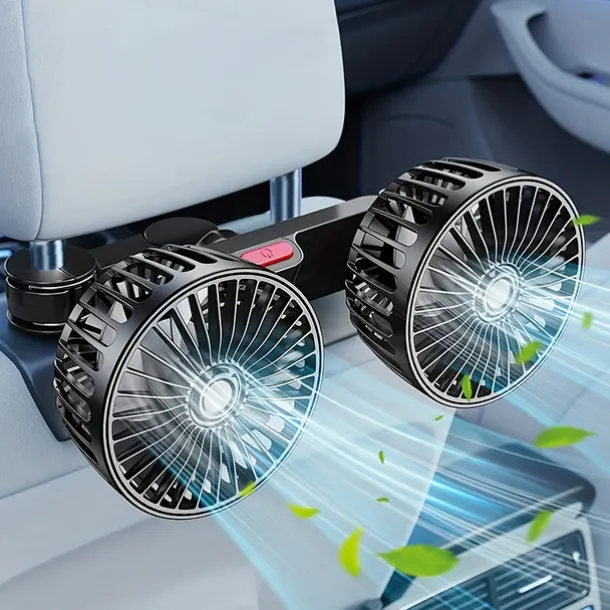 Car Seat Air Conditioning Fan – Double-Head Rear Fan with Strong Wind and 360° Rotation, USB Powered