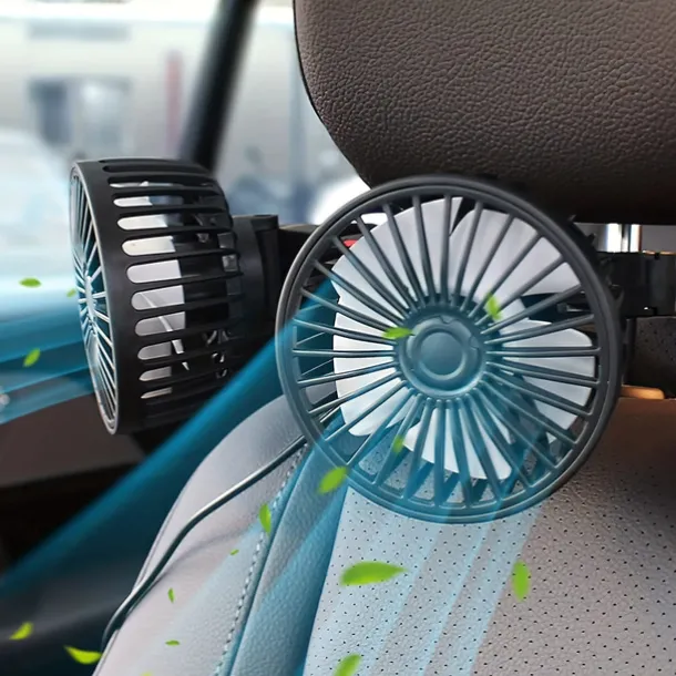 Car Seat Air Conditioning Fan – Double-Head Rear Fan with Strong Wind and 360° Rotation, USB Powered