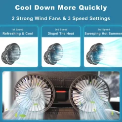 Car Seat Air Conditioning Fan – Double-Head Rear Fan with Strong Wind and 360° Rotation, USB Powered
