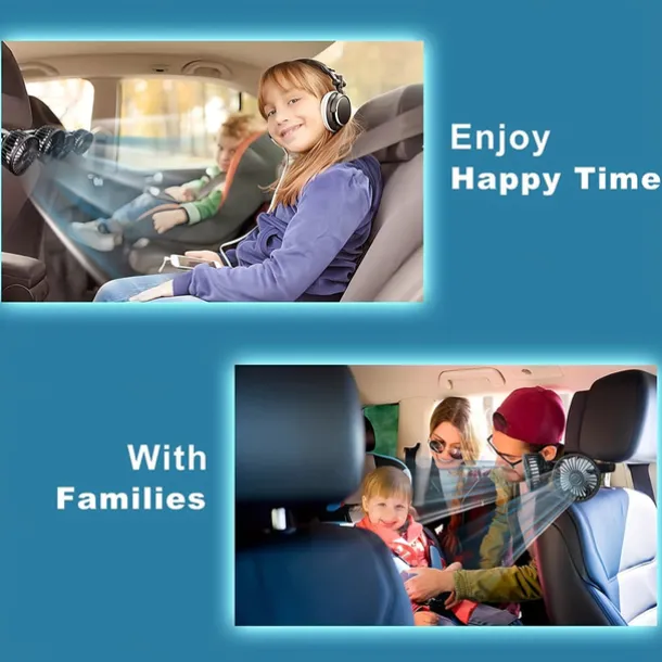 Car Seat Air Conditioning Fan – Double-Head Rear Fan with Strong Wind and 360° Rotation, USB Powered