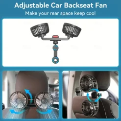 Car Seat Air Conditioning Fan – Double-Head Rear Fan with Strong Wind and 360° Rotation, USB Powered