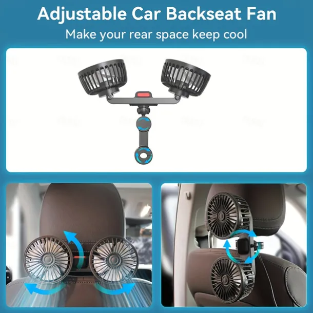 Car Seat Air Conditioning Fan – Double-Head Rear Fan with Strong Wind and 360° Rotation, USB Powered