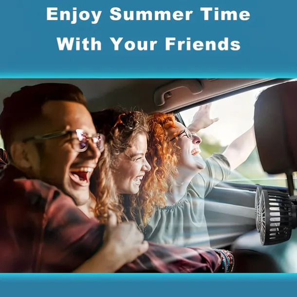 Car Seat Air Conditioning Fan – Double-Head Rear Fan with Strong Wind and 360° Rotation, USB Powered