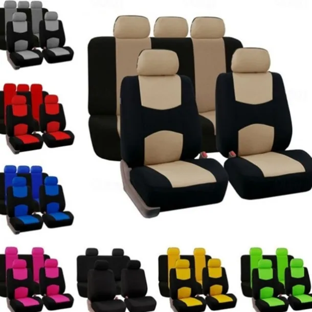 Car Seat Covers Full Set, Front and Rear Split Bench Seat Protectors, Two-Tone Accent, Universal Fit, 5 Passenger