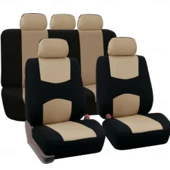 Car Seat Covers Full Set, Front and Rear Split Bench Seat Protectors, Two-Tone Accent, Universal Fit, 5 Passenger