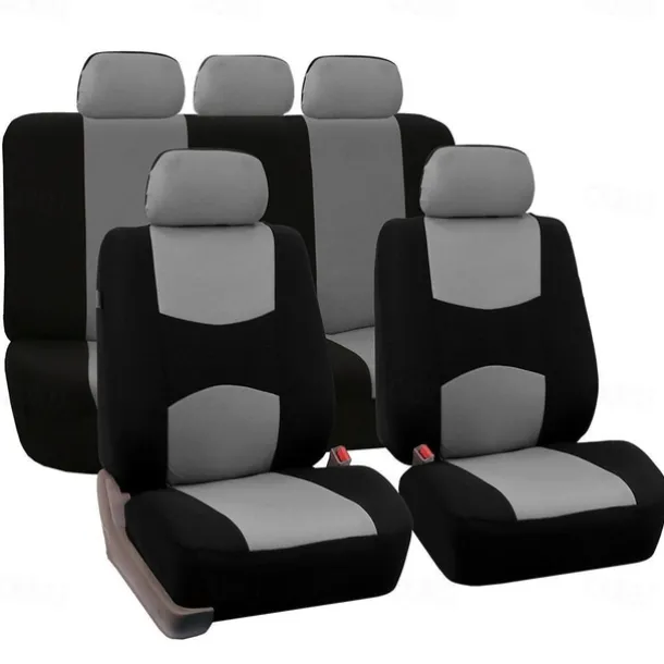 Car Seat Covers Full Set, Front and Rear Split Bench Seat Protectors, Two-Tone Accent, Universal Fit, 5 Passenger