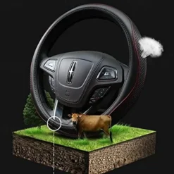 Car Steering Wheel Cover Leather Universal 15 Inch Fit Anti-Slip & Odor-Free