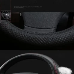Car Steering Wheel Cover Leather Universal 15 Inch Fit Anti-Slip & Odor-Free