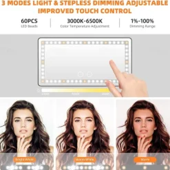 Car Sun Visor Vanity Mirror Rechargeable Makeup Mirror with 3 Light Modes & 60 LED Dimmable Clip-on Rear View Sun-Shading Cosmetic Mirror