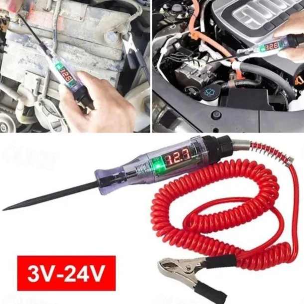 Car Test Pen Circuit Tester DC Truck Voltage Digital Display Long Probe Pen With Light Automotive Diagnostic Tools Auto Repair Tool