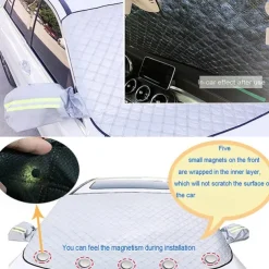 Car Windshield Cover 4-Layer Magnetic Anti-freeze Sun Shade Snow Frost Ice Rain Cover Protector with Reflective Strip All Season