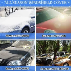 Car Windshield Cover 4-Layer Magnetic Anti-freeze Sun Shade Snow Frost Ice Rain Cover Protector with Reflective Strip All Season