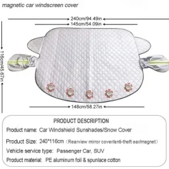 Car Windshield Cover 4-Layer Magnetic Anti-freeze Sun Shade Snow Frost Ice Rain Cover Protector with Reflective Strip All Season