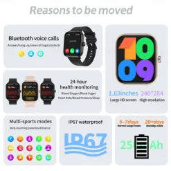 Cardica Smart Watch for Men with Blood Glucose Monitor, Bluetooth Call, Heart Rate & Blood Pressure Tracking, IP67 Waterproof Fitness Tracker