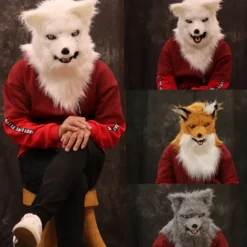 Carnival Animal Fox Hair Mask Mouth Can Be Opened Bar Tiktok Halloween TablePerformance Props